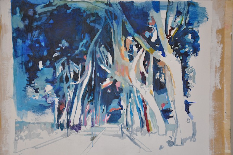 Allee Blau • 70 x 100 cm • 2012 • Tusche, Aquarell und Bleistift auf Papier