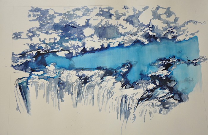 Victora Fall 3 • 70 x 100 cm • 2012 • Tusche, Aquarell und Bleistift auf Papier